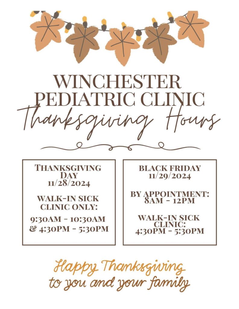 2024 Thanksgiving Hours for Winchester Pediatric Clinic